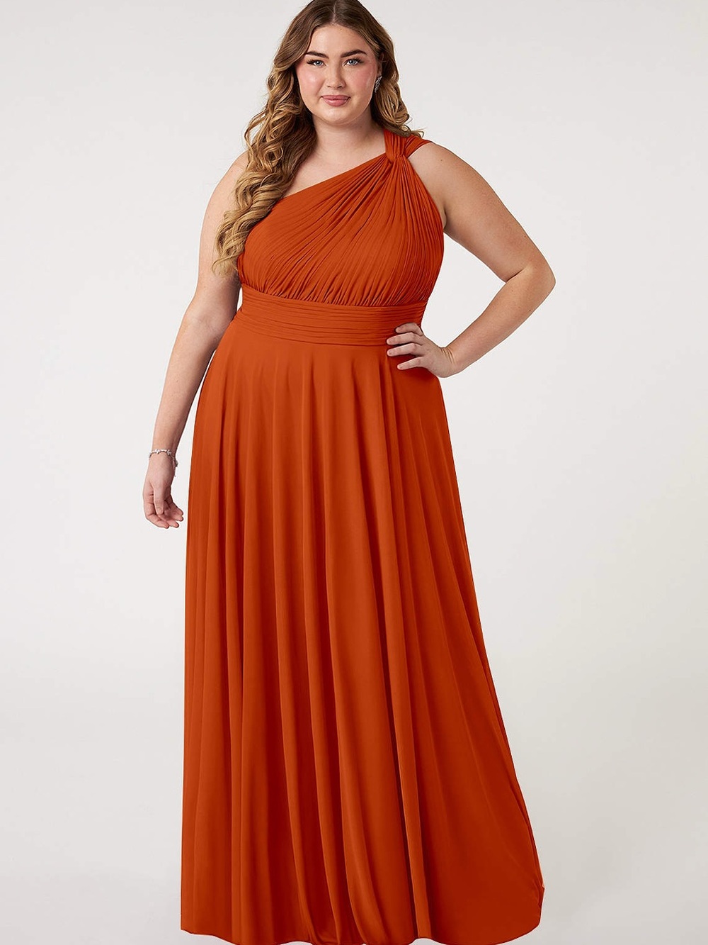 AZAZIE CHARLIZE A-Line One Shoulder Mesh Floor-Length Dress Orange A14